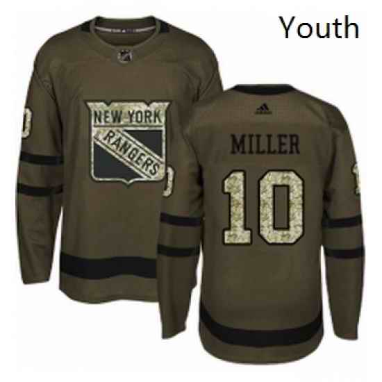 Youth Adidas New York Rangers 10 JT Miller Authentic Green Salute to Service NHL Jersey